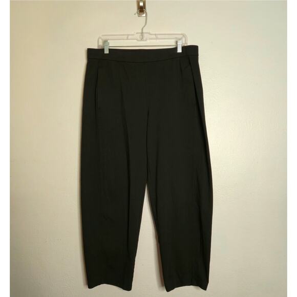Eileen Fisher Black Organic Cotton Barrel Lantern Leg Pull On Pant Size L Comfy - Picture 1 of 7
